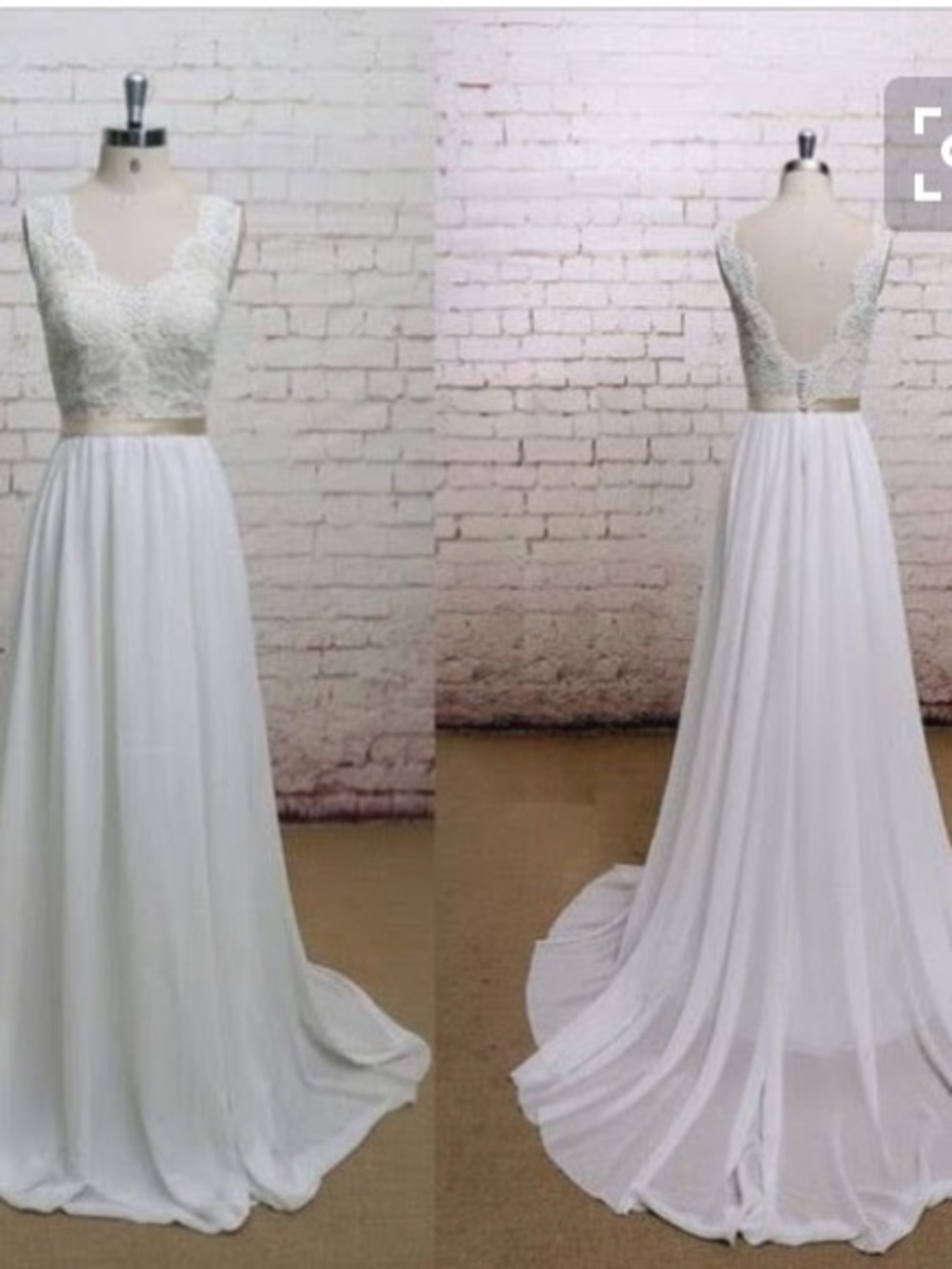 Romantic White Lace Bodice Chiffon A-Line Wedding Dress